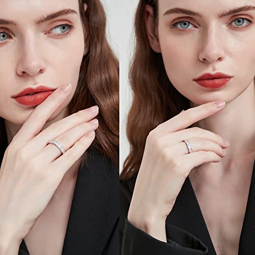 fixestar 3.15 Carat Eternity Bands for Women GRA Certified, Sterling Silver with 18K White Gold Plated Moissanite Diamond Rings for Couples,Princess Cut DF Color VVS Clarity Wedding Rings for Women - Image 2