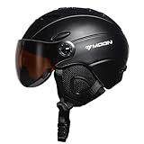 MOON Ski Helmets with Detachable Ski Goggles for Adult Men Women Skiing Snowboarding Sports, Active Ventilation System & Removable Fluff Earpads & Chin Cushion(Black XL)