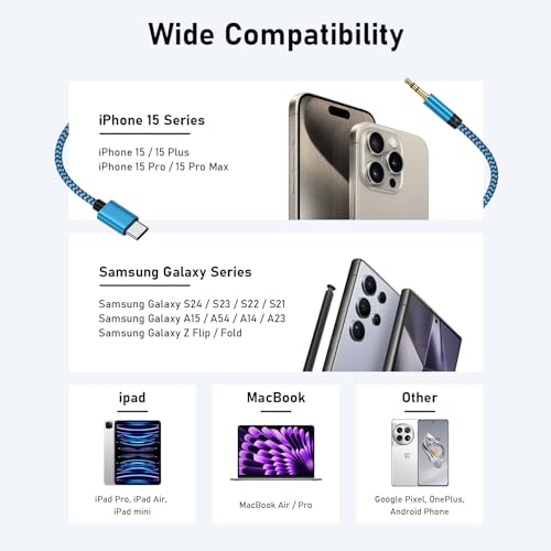 Vifigen Usb C To 3.5Mm Audio Adapter 3Ft For Iphone 16 15 Pro Max/15 Pro/15 Plus,Samsung Galaxy S24 Ultra A15 5G A55 A54 A35 S23 S22 S21,Type C To 3.5Mm Aux Cord Headphone Adapter Car Jack Cable For Pixel 9 thumb #5