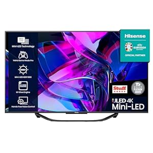 Hisense 55 Inch ULED Mini-LED Smart TV 55U7KQTUK – 144Hz VRR, HDMI 2.1, Quantum Dot Colour, Dolby Vision IQ, VIDAA, and Youtube, Freeview Play, Netflix and Disney+ (2023 New Model), Black