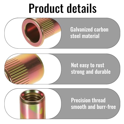 150 Stück Nietmuttern M5 Runde Flachkopf Gewinde Rivet Nutsert Cap Gewindenieten, Verzinkt Einschraubmutter Blindnietmuttern Hülsenmutter für Metallplatten Elektrogeräte