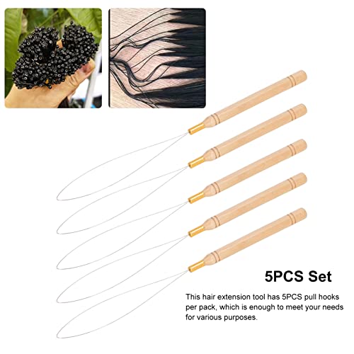 Hair Extension Loop Needle Kit Threader Wooden Handlethreader Beaderwooden Handle 5Pcs Tool Yarn Needles - Image 4