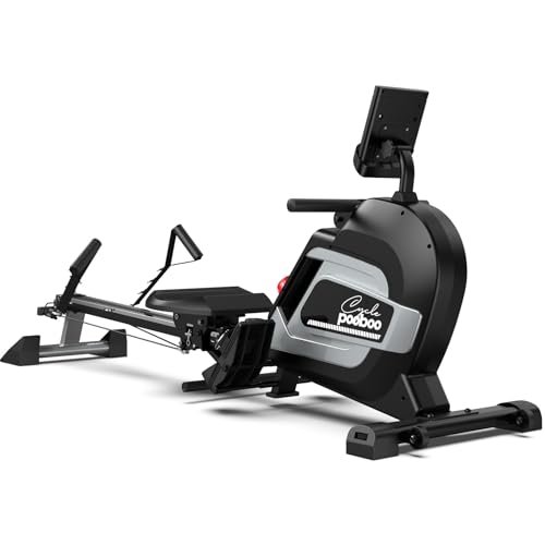 Pooboo Magnetic Rowing Machine 360 LB Weight Capacity, Folding Rower with Combination Strength Exercise, Tablet Holder and Comfortable Seat Cushion, Rower for Home Use