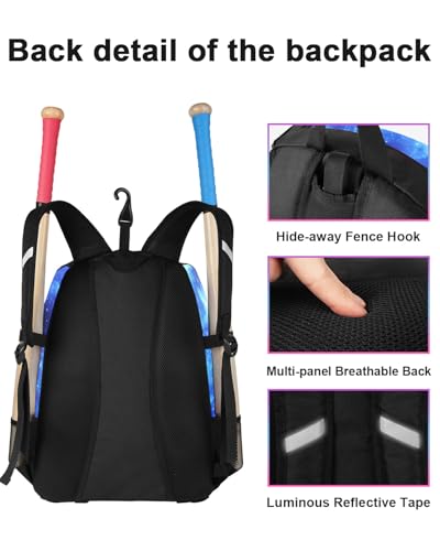 Image of MATEIN Softball Bag, Lightweight Baseball Backpack with Shoe Compartment, Baseball Bag with Fence Hook for TBall Bat & Equipment, Softball Gifts Catchers Backpack for Women Fit Catcher's Mitt, Helmet
