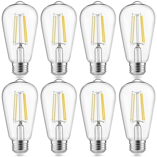 Gozelux Edison Light Bulbs 60W Equivalent, Dimmable Vintage LED Light Bulbs, E26 Medium Base, Cool White 4000K, ST58, 6W, 750LM, 90+ CRI, Antique Decorative Filament LED Bulb, Clear Glass, 8 Pack