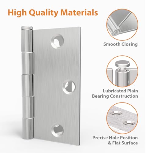 Amzgod AMZGOD-04-SQ-RH35-US15-3 Door Hinges Brushed Nickel - 3 Pack Nickel Door Hinges 3.5 Inch Interior Satin Nickel Door Hinges With Square Corner thumb #2