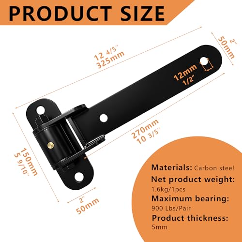 Heavy Duty Gate Hinges, 2 pcs 900LBS Capacity and 180-Degree Open Weld on Hinge or Bolt-On Gate Hinges Heavy Duty, Open for Barn Door Hinges/Garden/Fence/Metal Gates Hinges for Gates - Thumbnail 3