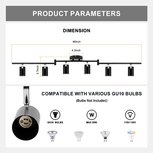 Ketom 6-Light Track Lighting Fixtures Ceiling, GU10 Black Led Ceiling Spotlight, Modern Track Light Kit for Kitchen Hallway Bedroom Living Room by Ketom - Image 4