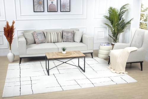 Livabliss Kalix Alfombra Abstracta - Alfombra de Pasillo para Cocina, Entrada - Alfombras Salon Pelo Corto, Suave y Lujosa Facil de Cuidar - Alfombras Pasillo Larga de 160x213cm, Gris, Negro y Crema