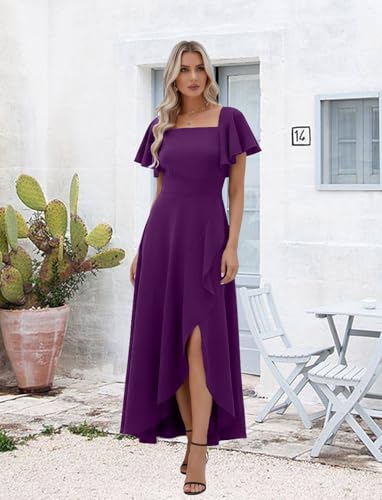 Image of LightlyKiss Women's Square Neck Backless Dress High Slit Wedding Guest Dress Formal Cocktail Party Dress