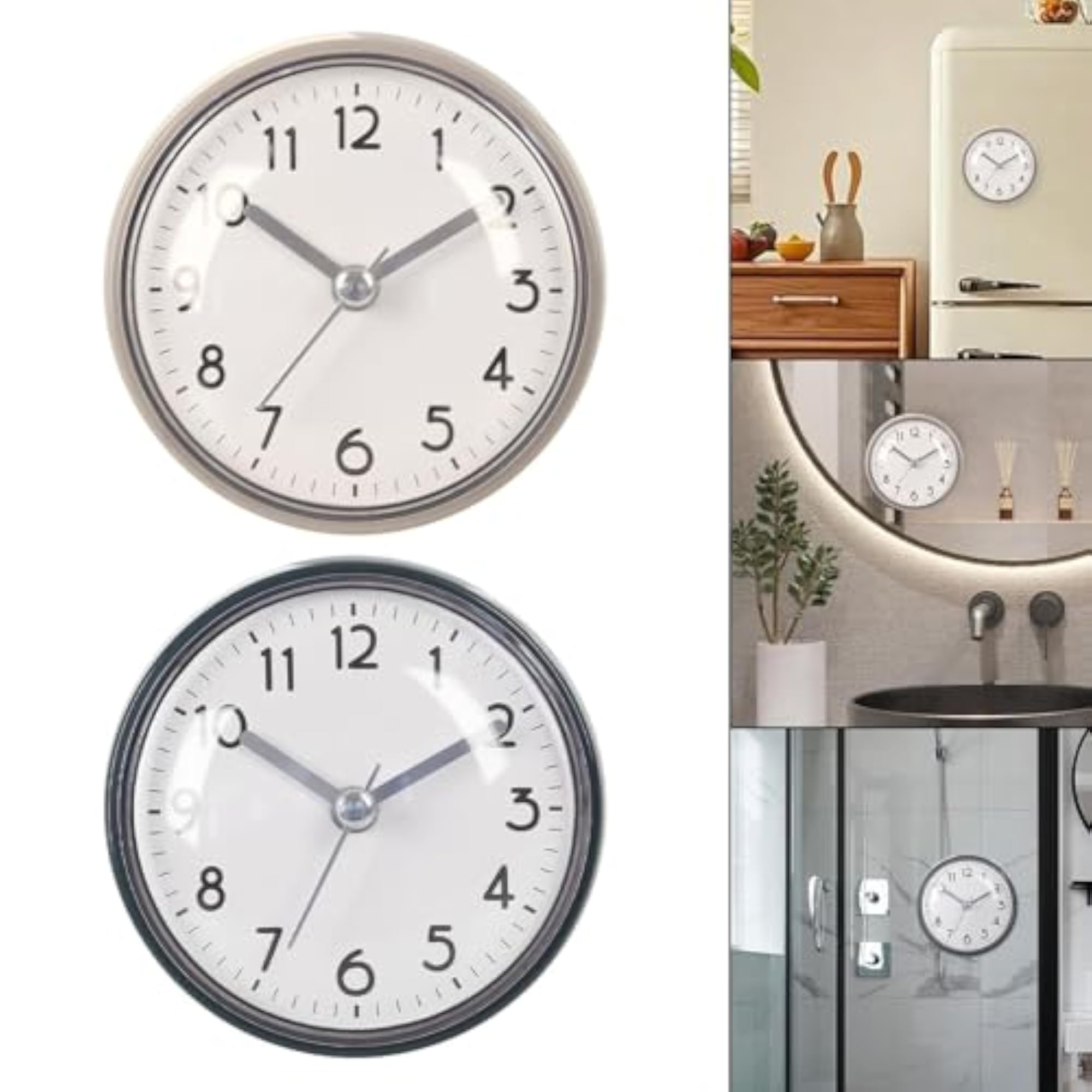 Waterproof Bathroom Clock Modern Shower Wall Clock, White and Gray