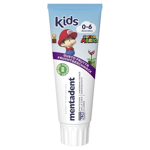 Mentadent Dentifricio Kids, Dentifricio Bambini 0-6 Anni, Personaggio a Sorpresa, Gusto Frutta, Protezione dalla Carie, Ideale per Denti da Latte, 97% Ingredienti Origine Naturale