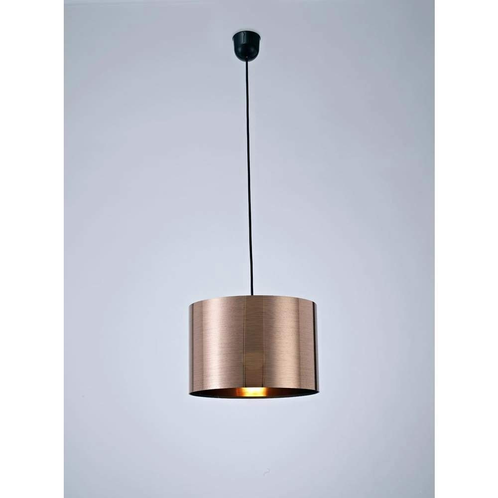 Inspired Deco - Dako - Black Ceiling Pendant 1 Light E27 with 300 x 200mm Metallic Copper Cylinder Shade, c, w Ceiling Bracket