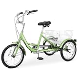 Slsy 16 inch Tricycle Trike Bike Perfect for Beginner Riders, Single Speed 3 Wheel Bikes, Three-Wheeled Bicycles with Adjustable Height and Rear Basket