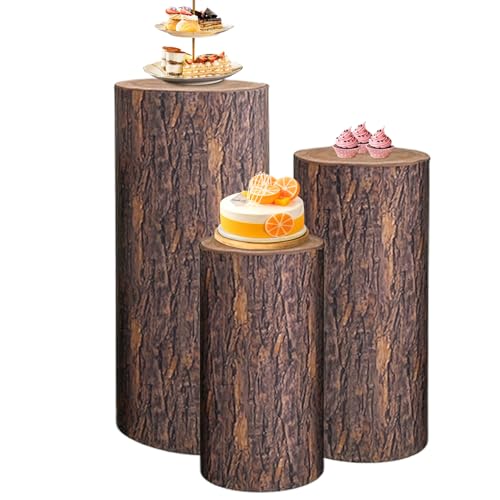 Cubiertas de soporte de pedestal de cilindros, 3 piezas de spandex textura de madera soporte de cilindro para stand de pedestal de zócalo pilar para la fiesta de la fiesta de cumpleaños (sin cilindro
