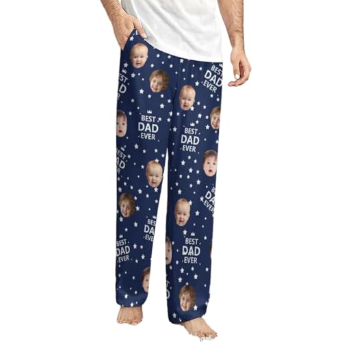 Best Dad Ever Pajama Pants with Faces, Personalized Pajamas Pants with Photo for Men Women, Mens Lounge Sleep Bottoms Funny Pj Pants, Christmas Gifts for Dad Mom, Custom Face Pajamas