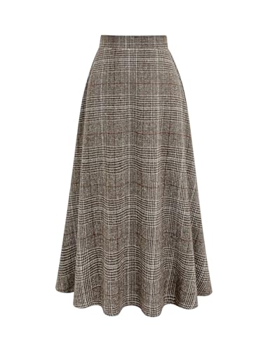 MakeMeChic Women's Plaid Skirt High Elastic Waist A Line Retro Flowy Long Skirts