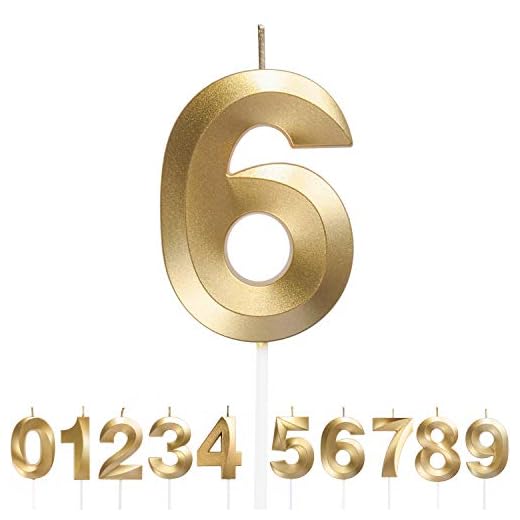 URAQT Velas Cumpleaños, Velas de Pastel de Cumpleaños Doradas, Velas de Números 6 para Cumpleaños/Aniversario de Bodas/Fiesta de Graduación, Número 0-9 para Elegir