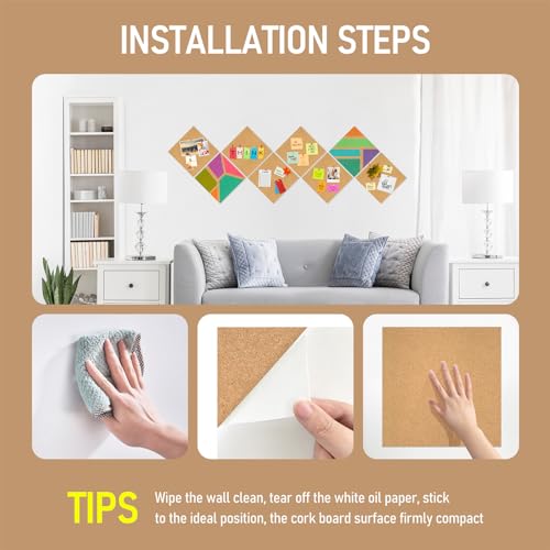 Cork Board Tiles - 8 Packs Adhesive Corkboards for Wall,Small Cork Board Decorations, CorkBoard Squares, Cork Sheet Decorative CorkBoard for Office, School & Home by Facilife - Used condition - Image 4