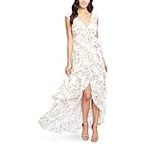 Fitted at bodice and waist. Relaxed fit through skirt Self-tie at waist Tiered chiffon skirt Floral printed maxi Front slit