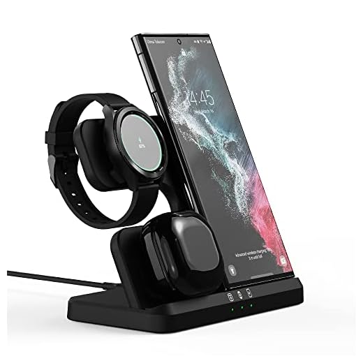 Estação de Carregamento Sem Fio SIKAI 3 em 1 para Samsung Galaxy Watch 5 Pro/5/4/3/Active 2,Galaxy S23 S22 S22+ S21 S21 Ultra FE/Note 20 10 9/ Z Flip Fold 4 3 2, Buds/2/Pro/Live (BLACK)