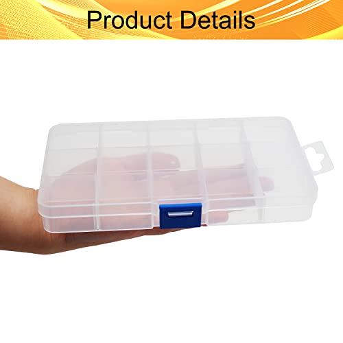 Image of Juvielich 2PCS Clear Plastic Organizer Box, 15 Grids Storage Container Jewelry Box with Adjustable Dividers, for Beads Art DIY Crafts Jewelry Fishing Tackles 6.69 inchx3.94 inchx0.91 inch(LxWxH)