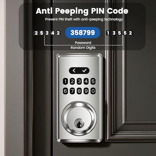 Keyless Entry Door Lock with Keypad, Smart Deadbolt for Front Door, Electronic Door Lock with Auto Lock & One-Time Passcode, 100 User Codes, Anti-Peep Password, Easy Installation — view 3