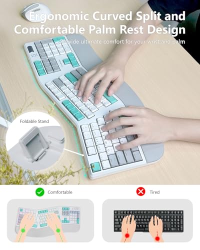 Image of Ergonomic Mechanical Keyboard with Wrist Rest, RGB Backlight | Split Design,Full Size 104-Key,Red Switches Low-Profile Hot Swappable,Volume Roller,2.4 GHz /Bluetooth /USB-C Wire,Rechargeable