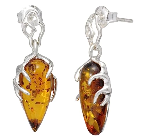 Boucles d'oreilles ambre de la Baltique cognac et argent 925 pour sublimer vos tenues