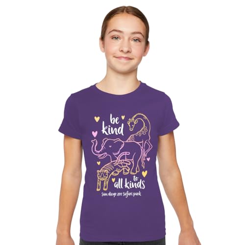 San Diego Zoo Be Kind Girls Tee, Purple with Animal Collage Design, Youth Slim-Fit T-Shirt2