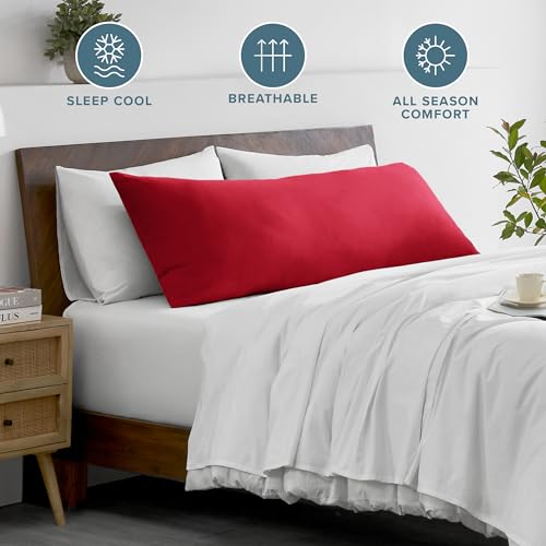 Image of Bare Home Microfiber Body Pillow Cover - Ultra Soft - Cooling Pillowcase - Double Brushed - Pillowcase with Zipper Closure - Easy Care (21''x54'' Body Pillow Cover, Red)