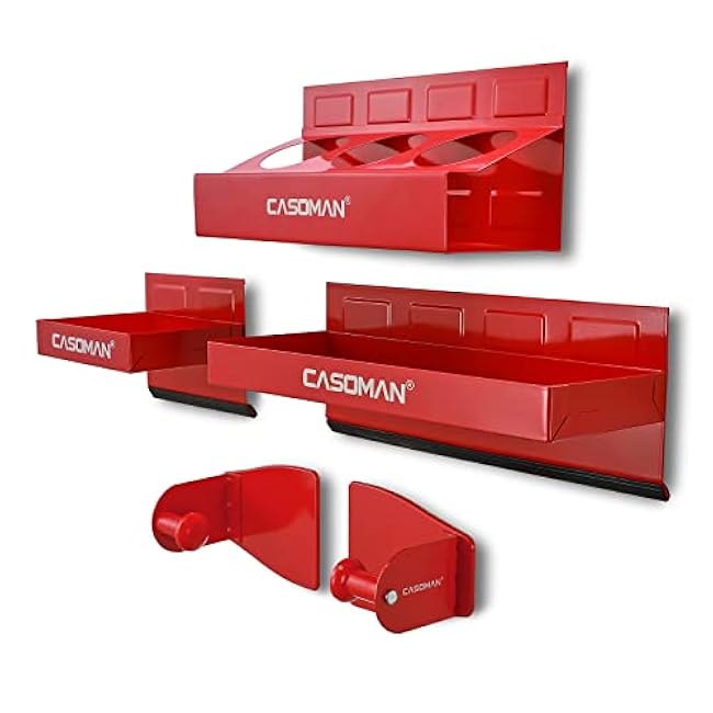 CASOMAN 4PCS Red Magnetic Toolbox Shelf, Tray, Paper Towel Holder, Variety of Use, Durable, Magnets Any Metal Surface