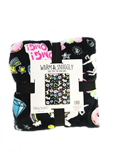 Warm & Snuggly Emoji Icon Throw Blanket 50 x 60 inch Travel Blanket with (Unicorns,Donuts,Rainbows,Diamonds and More)