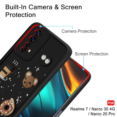 Image of TheGiftKart Back Cover Case for Realme 7 / Narzo 30 4G / Narzo 20 Pro | Cute Fun Cartoon 3D Bear Coffee Case | Full Camera Protection | Shockproof Back Cover Case (Silicone, Black)