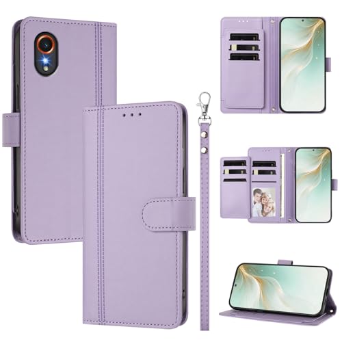 �X�}�z�P�[�X �Ή��@�� for Samsung Galaxy Xcover7 �X�}�z�P�[�X�y�E�H���b�g�f�U�C�� �f���A���J�[�h�X���b�g �L���b�V�� �t���b�v���X�^���h �����h�~�zPurple
