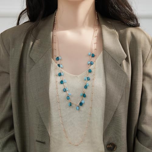 BULINLIN Layered Long Necklaces for Women Long Beaded Chain Necklace CostumeJewelry Mothers Day Gifts for Mom(Sea green) by BULINLIN - Used condition - Image 2