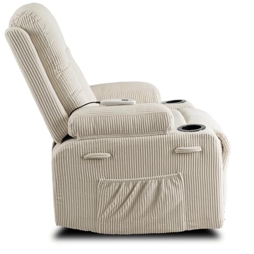 MEBEL ELITE Massagesessel Box beige – Relaxsessel mit Massagefunktion und Liegefunktion, TV Sessel mit Fußstütze und Getränkehalter, gepolsterter Kinosessel für Wohnzimmer – Bild 5