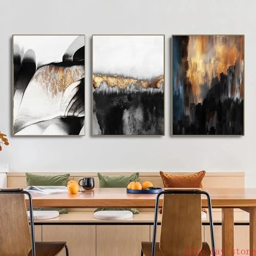 Affiche flux de tempête marbre noir gris doré, peinture murale de 70x100 cm