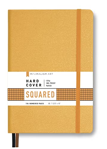 Minimalism Art, Premium Hard Cover Notebook Journal, Large Size, Composition B5 7.6"X10", 186 Numbered Pages, Gusseted Pocket, Ribbon Bookmark, Extra Thick Ink-Proof Paper 120Gsm (Squared, Amber) #TOP7