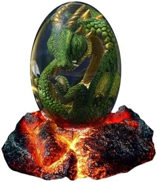 ACOCOFE Dragon Egg,Lava Dragon Eggs with Luminous Base Ornaments,Handmade Sculpture Resin Crystal Dragon Souvenir,Dragon Egg Ornaments Gift for Christmas,Birthdays,Graduation (Green with Base)