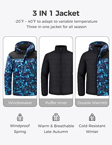 Wantdo Men's Skiing Jacket Waterproof Winter Coat Dark Blue Flora M #TOP2