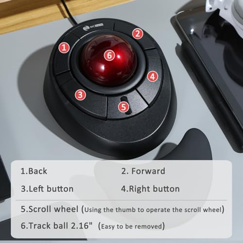 MCSaite Wired Trackball Mouse with Scroll Wheel - Red Ball