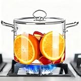 Nicoone Olla a fuego de cristal transparente con tapa, 4. 5 L, doble asa, olla transparente, olla de cristal transparente para cocinar en la vitrocerámica