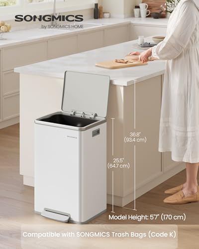 Image of SONGMICS Trash Can, 13 Gallon (50 L), Stainless Steel, Soft-Close Lid