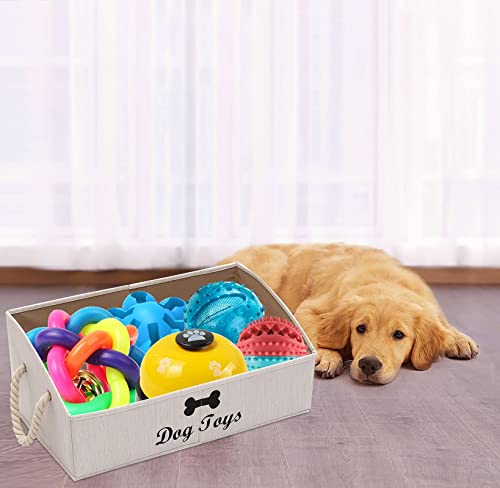 Morezi Large Dog Toy bin Puppy Shallow Toy Baskets - Perfect for Collapsible Bin for Living Room, Playroom, Closet, Home Organization - White - Rectangle - Dog - Thumbnail 5