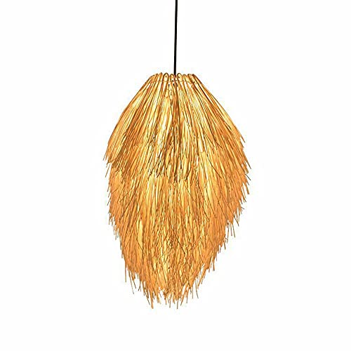 Chandelier tissé rétro en rotin 35x50cm E27 pour salle à manger