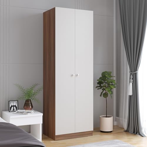 Image of Furneaser Fanciable Engineering Wood 2 Door Wardrobe Almirah for Clothes | Double Door Cabinet Closet Organizer | Multipurpose Cupboard for Bedroom Living Room | 60 x 42 x 180 CM (Exotic Teak & White)