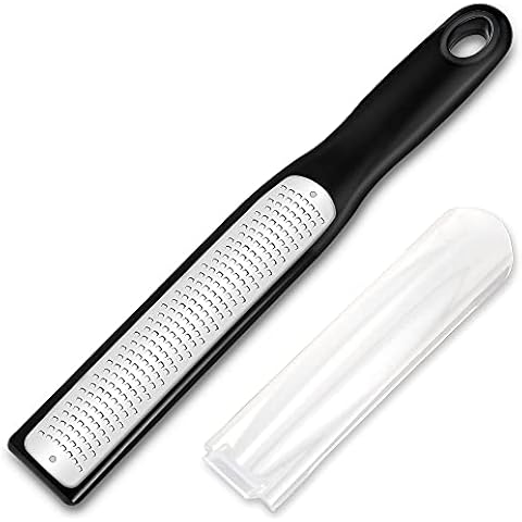 Urbanstrive Cheese Grater With Handle, Lemon Zester Graters for Kitchen Stainless Steel, Hand Grater for Ginger Garlic Nutmeg Chocolate Fruits Vegetables, Sharp, Non-Slip Handle & Foot, Black Cover