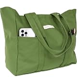 Harp + Ra Extra Large Unscructured Canvas Tote Bag for Women - Open Top, Everyday Carry, Pockets - no zipper - Gift for Women (Forest Green)