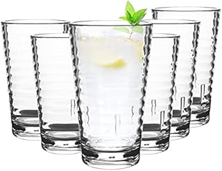 Jodsen 6Pcs 385ml Plastic Glasses,Acrylic Plastic Water Tumblers Reusable Tumblers Cups Acrylic Drinking Glasses for Camping, BBQ and Outdoor Usage Acrylic Drink Tumblers for Adults Clear